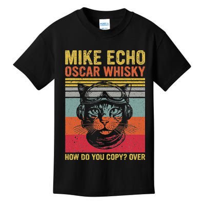 Cat Pilot Mike Echo Oscar Whisky How Do You Copy Kids T-Shirt