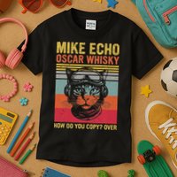 Cat Pilot Mike Echo Oscar Whisky How Do You Copy Kids T-Shirt