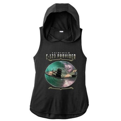 C123 Provider Military Transport Aircraft Pilot Veteran Ladies PosiCharge Tri-Blend Wicking Draft Hoodie Tank