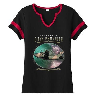 C123 Provider Military Transport Aircraft Pilot Veteran Ladies Halftime Notch Neck Tee