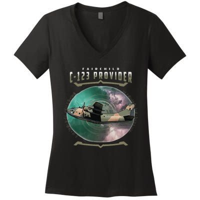 C123 Provider Military Transport Aircraft Pilot Veteran Women's V-Neck T-Shirt