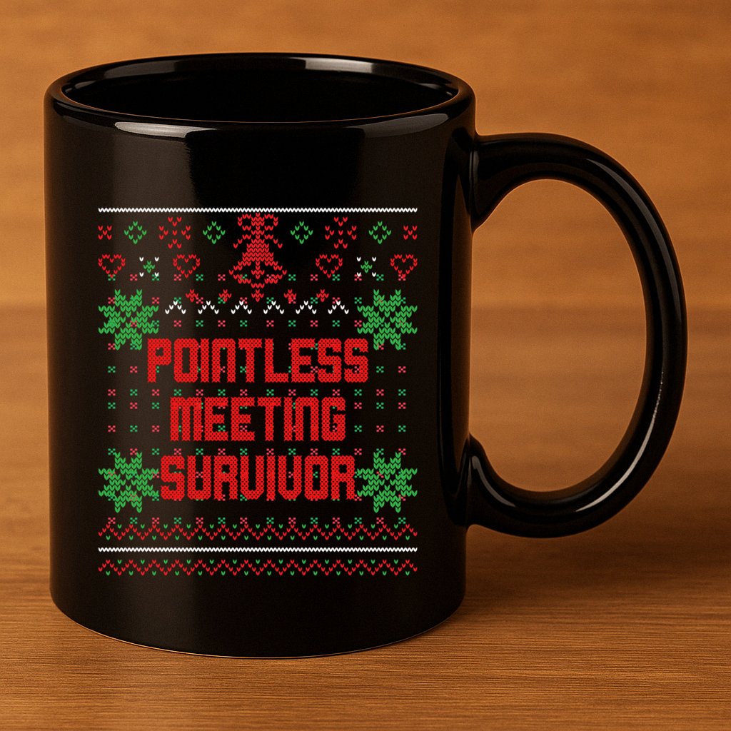 Christmas Pointless Meeting Survivor Ugly Gift 11oz C Handle Ceramic Mug