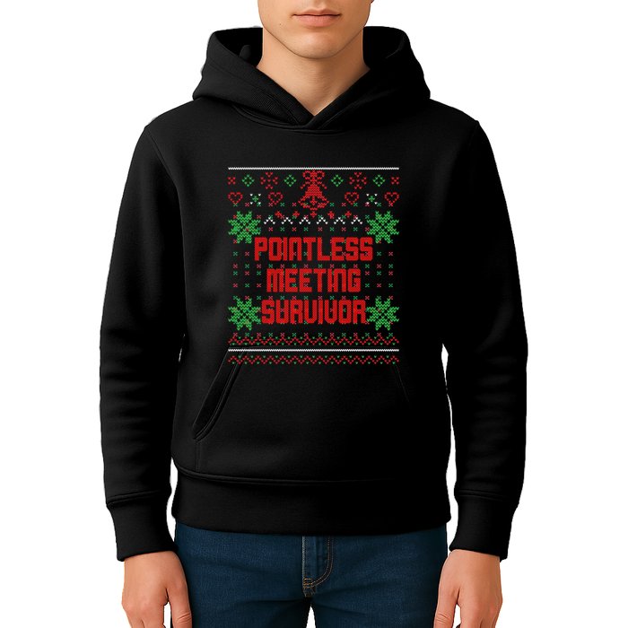 Christmas Pointless Meeting Survivor Ugly Gift Kids Hoodie