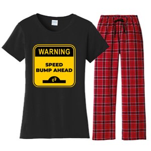 Cute Pregnant Mom Funny Warning Speed Bump Ahead Sign Women's Flannel Pajama Set