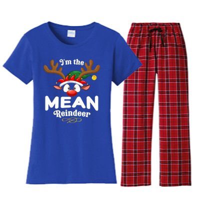 Christmas Pjs Mean Xmas Reindeer Matching Great Gift Women's Flannel Pajama Set