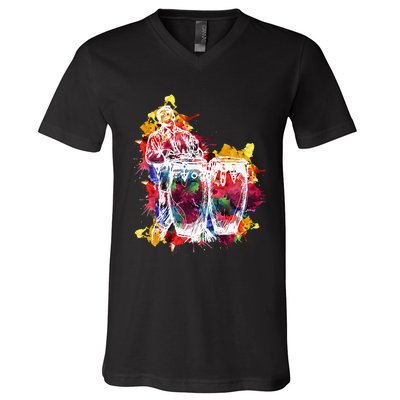 Conga Player Musician Gift Instrument Art V-Neck T-Shirt