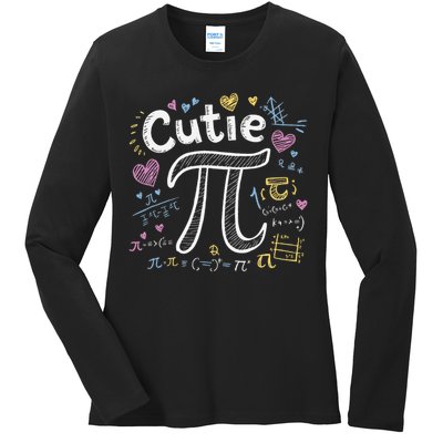 Cutie Pi Math Equation Coquette Bow Day Ladies Long Sleeve Shirt