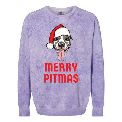 Christmas Pitbull Merry Pitmas Funny Pitbull Christmas Gift Colorblast Crewneck Sweatshirt