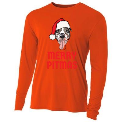 Christmas Pitbull Merry Pitmas Funny Pitbull Christmas Gift Cooling Performance Long Sleeve Crew