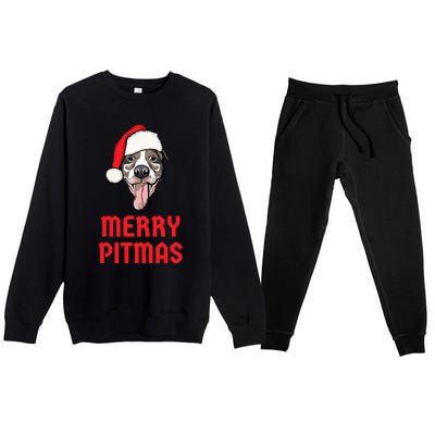 Christmas Pitbull Merry Pitmas Funny Pitbull Christmas Gift Premium Crewneck Sweatsuit Set