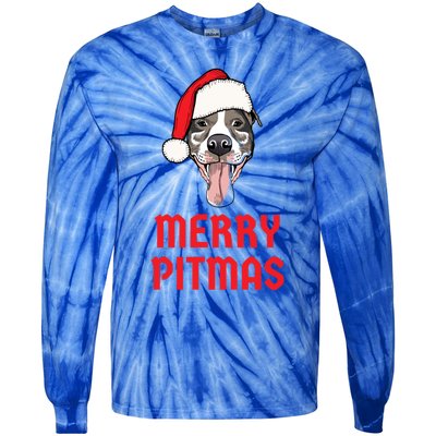 Christmas Pitbull Merry Pitmas Funny Pitbull Christmas Gift Tie-Dye Long Sleeve Shirt