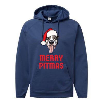 Christmas Pitbull Merry Pitmas Funny Pitbull Christmas Gift Performance Fleece Hoodie