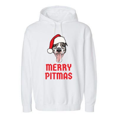 Christmas Pitbull Merry Pitmas Funny Pitbull Christmas Gift Garment-Dyed Fleece Hoodie