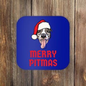 Christmas Pitbull Merry Pitmas Funny Pitbull Christmas Funny Gift Coaster