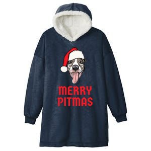 Christmas Pitbull Merry Pitmas Funny Pitbull Christmas Funny Gift Hooded Wearable Blanket