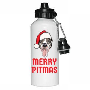 Christmas Pitbull Merry Pitmas Funny Pitbull Christmas Funny Gift Aluminum Water Bottle