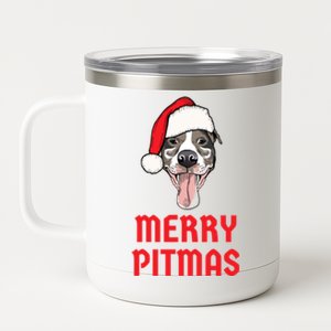 Christmas Pitbull Merry Pitmas Funny Pitbull Christmas Funny Gift 12 oz Stainless Steel Tumbler Cup