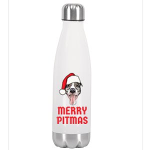 Christmas Pitbull Merry Pitmas Funny Pitbull Christmas Funny Gift Stainless Steel Insulated Water Bottle