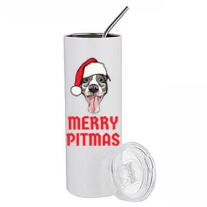 Christmas Pitbull Merry Pitmas Funny Pitbull Christmas Funny Gift Stainless Steel Tumbler