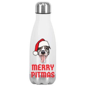 Christmas Pitbull Merry Pitmas Funny Pitbull Christmas Funny Gift Stainless Steel Insulated Water Bottle