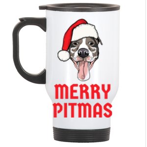 Christmas Pitbull Merry Pitmas Funny Pitbull Christmas Funny Gift Stainless Steel Travel Mug