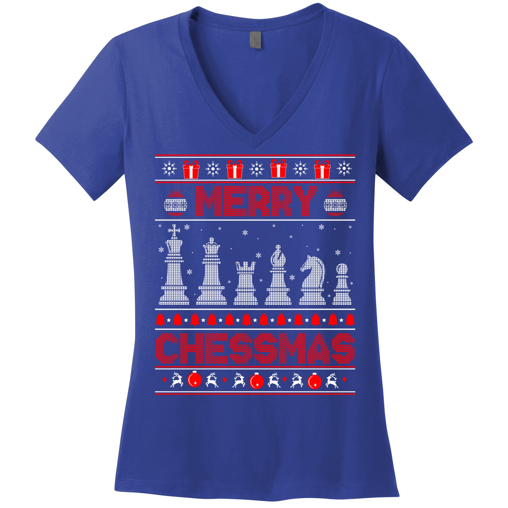 Chess Player Merry Chessmas Christmas Ugly Sweater Great Gift Women's V-Neck T-Shirt