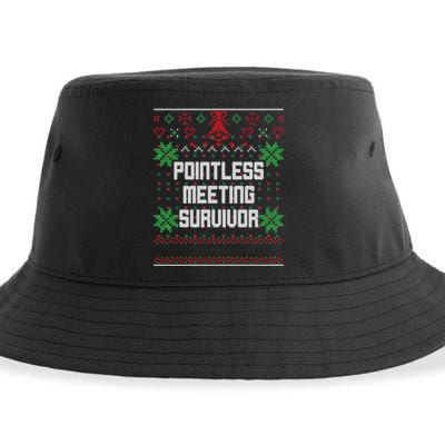 Christmas Pointless Meeting Survivor Ugly Office Sustainable Bucket Hat