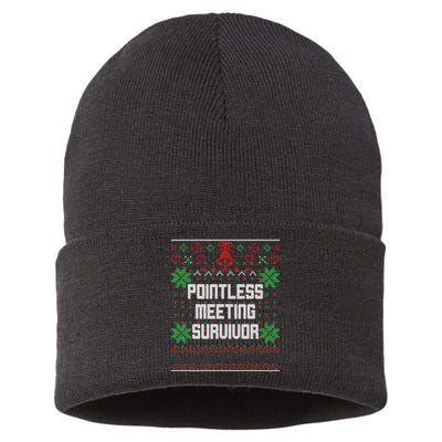 Christmas Pointless Meeting Survivor Ugly Office Sustainable Knit Beanie