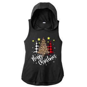 Christmas Pajamas Matching Xmas Merry Christmas Tree Leopad Gift Ladies PosiCharge Tri-Blend Wicking Draft Hoodie Tank