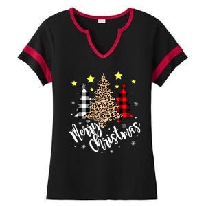 Christmas Pajamas Matching Xmas Merry Christmas Tree Leopad Gift Ladies Halftime Notch Neck Tee