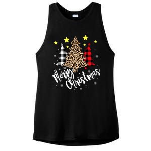 Christmas Pajamas Matching Xmas Merry Christmas Tree Leopad Gift Ladies PosiCharge Tri-Blend Wicking Tank