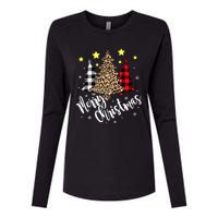 Christmas Pajamas Matching Xmas Merry Christmas Tree Leopad Gift Womens Cotton Relaxed Long Sleeve T-Shirt