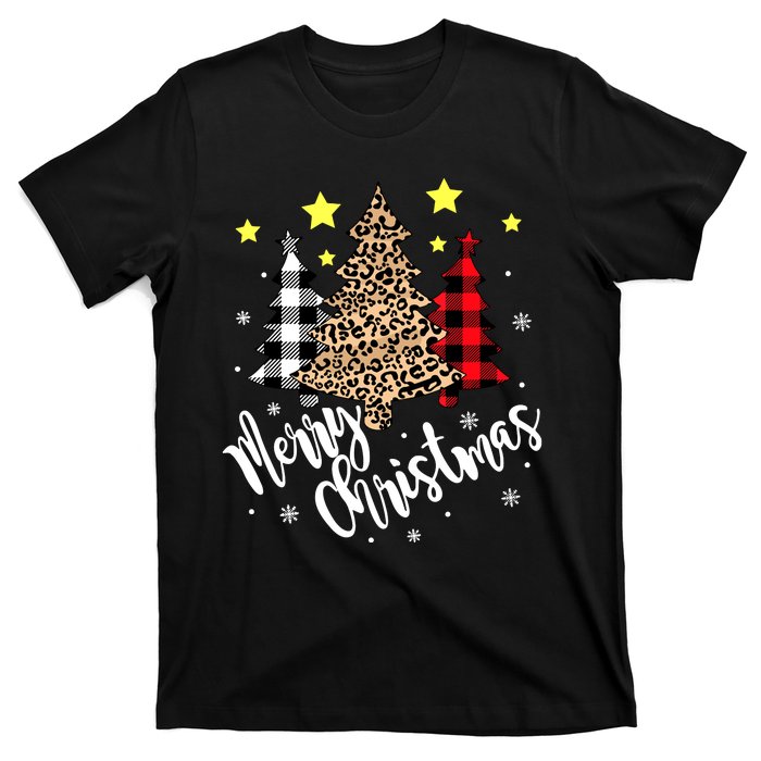 Christmas Pajamas Matching Xmas Merry Christmas Tree Leopad Gift T-Shirt