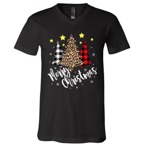 Christmas Pajamas Matching Xmas Merry Christmas Tree Leopad Gift V-Neck T-Shirt