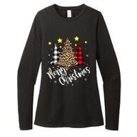 Christmas Pajamas Matching Xmas Merry Christmas Tree Leopad Gift Womens CVC Long Sleeve Shirt