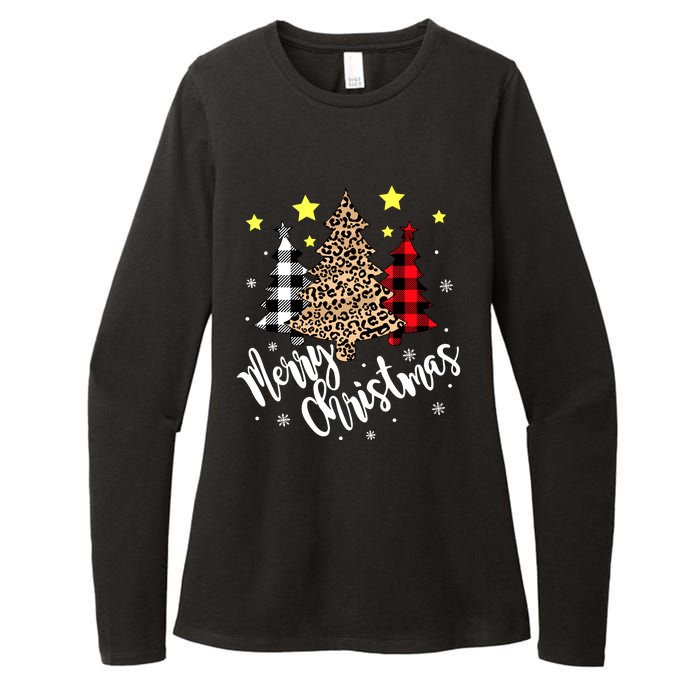 Christmas Pajamas Matching Xmas Merry Christmas Tree Leopad Gift Womens CVC Long Sleeve Shirt