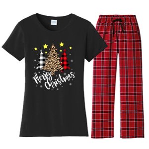 Christmas Pajamas Matching Xmas Merry Christmas Tree Leopad Gift Women's Flannel Pajama Set