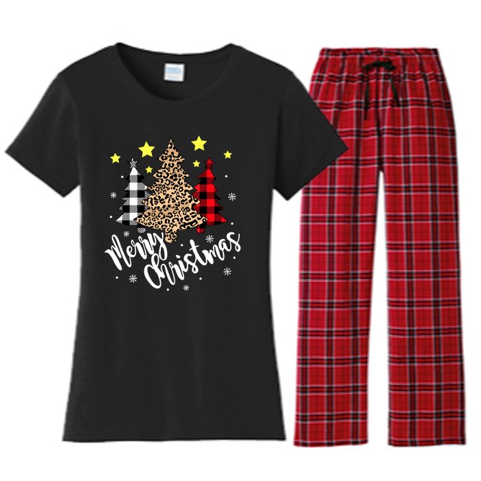 Christmas Pajamas Matching Xmas Merry Christmas Tree Leopad Gift Women's Flannel Pajama Set