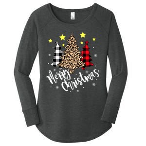 Christmas Pajamas Matching Xmas Merry Christmas Tree Leopad Gift Women's Perfect Tri Tunic Long Sleeve Shirt