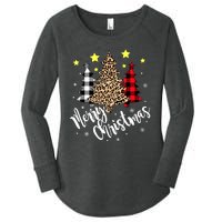 Christmas Pajamas Matching Xmas Merry Christmas Tree Leopad Gift Women's Perfect Tri Tunic Long Sleeve Shirt