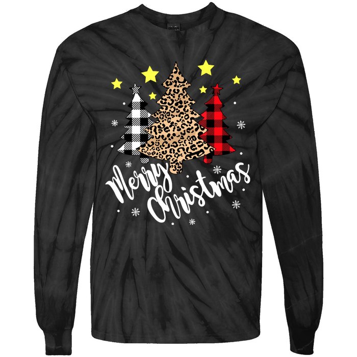 Christmas Pajamas Matching Xmas Merry Christmas Tree Leopad Gift Tie-Dye Long Sleeve Shirt