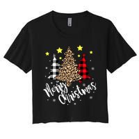 Christmas Pajamas Matching Xmas Merry Christmas Tree Leopad Gift Women's Crop Top Tee