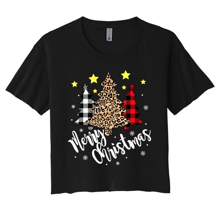 Christmas Pajamas Matching Xmas Merry Christmas Tree Leopad Gift Women's Crop Top Tee