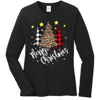 Christmas Pajamas Matching Xmas Merry Christmas Tree Leopad Gift Ladies Long Sleeve Shirt