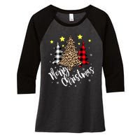 Christmas Pajamas Matching Xmas Merry Christmas Tree Leopad Gift Women's Tri-Blend 3/4-Sleeve Raglan Shirt