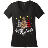 Christmas Pajamas Matching Xmas Merry Christmas Tree Leopad Gift Women's V-Neck T-Shirt