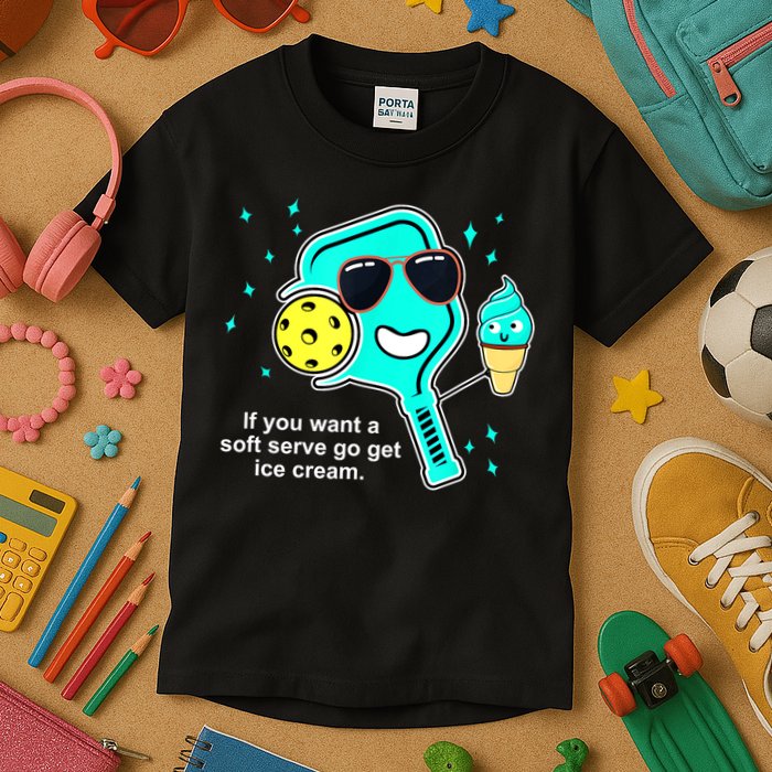 Cute Pickleball Meme If You Want A Soft Serve Go Get Ice Cream Gift Kids T-Shirt