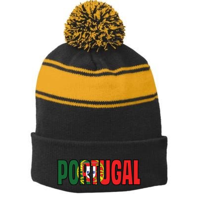 Cool Portugal Mashup Word Flag Stripe Pom Pom Beanie