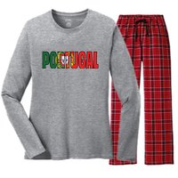 Cool Portugal Mashup Word Flag Women's Long Sleeve Flannel Pajama Set 