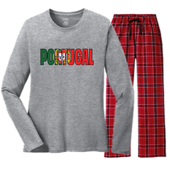 Cool Portugal Mashup Word Flag Women's Long Sleeve Flannel Pajama Set 